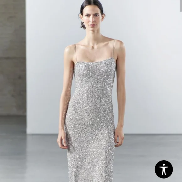 ZARA WOMAN COLLECTION Midi Dress Round Neckline Thin Straps $109 NWT - Picture 10 of 13